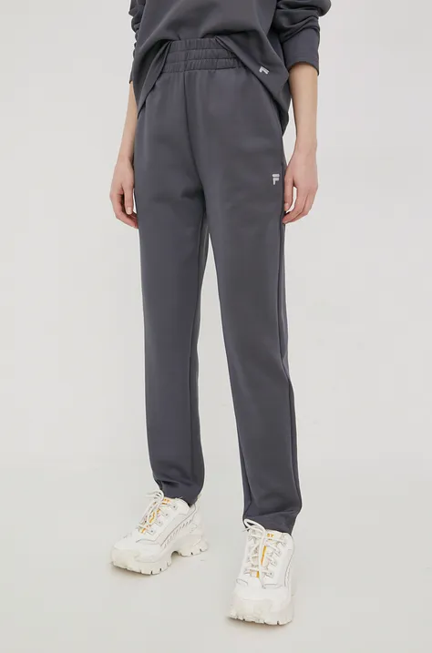 Спортен панталон Fila дамско в сиво с изчистен дизайн