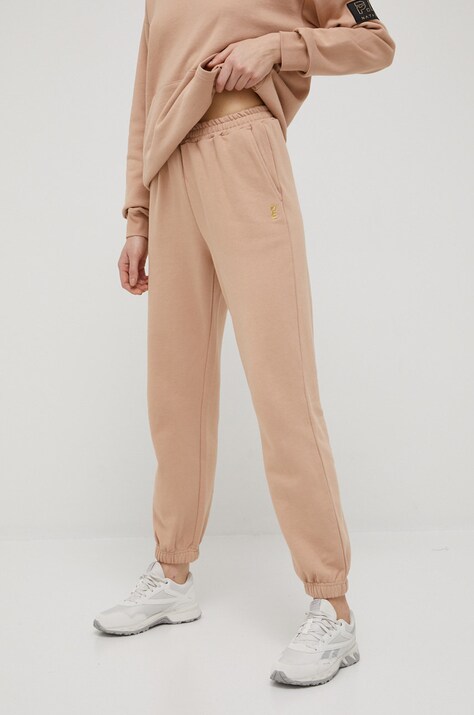 P.E Nation pantaloni de bumbac femei, culoarea bej, neted