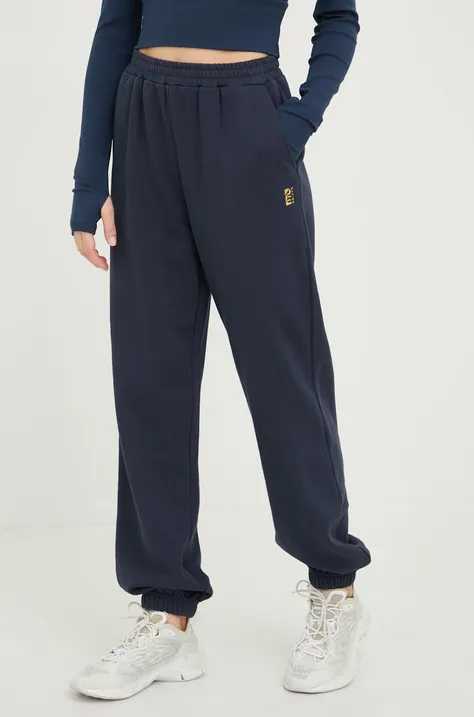P.E Nation spodnie dresowe bawełniane damskie kolor granatowy gładkie
