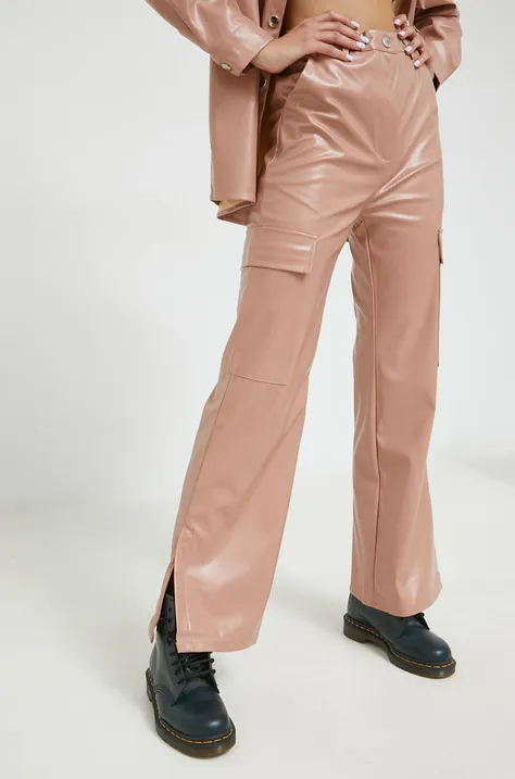 Sixth June pantaloni femei, culoarea bej, evazati, high waist