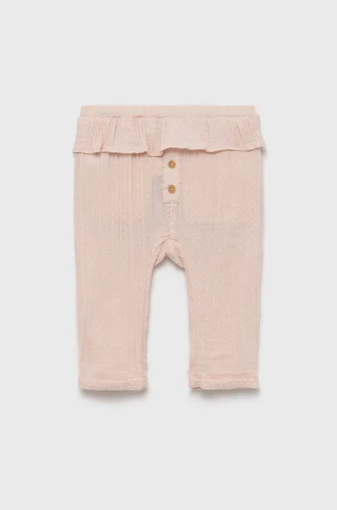 Детские хлопковые брюки United Colors of Benetton цвет розовый с узором