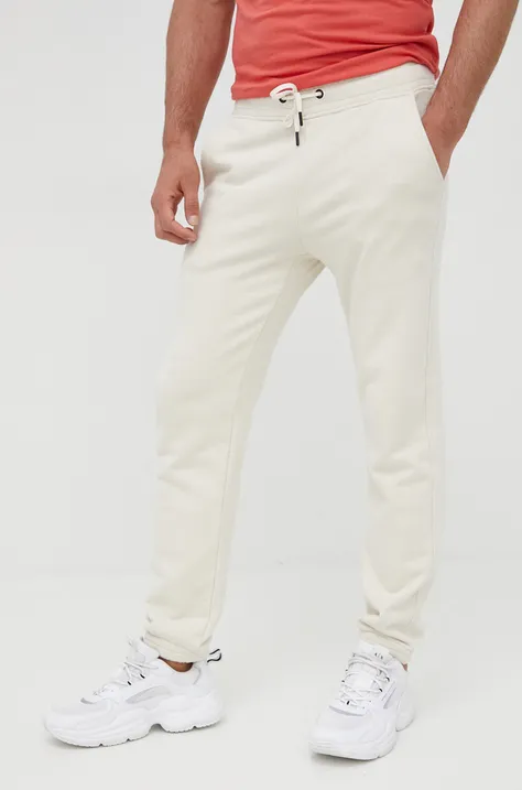 Sisley spodnie bawełniane męskie kolor beżowy gładkie
