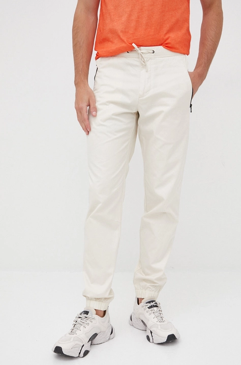 Sisley pantaloni de bumbac barbati, culoarea bej, jogger