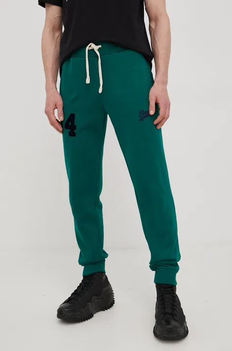 Superdry spodnie dresowe męskie kolor zielony z aplikacją