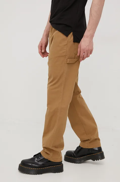 Bavlnené nohavice Superdry pánske, hnedá farba, rovné