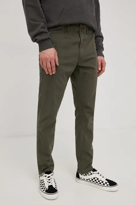 Kalhoty Superdry pánské, zelená barva, ve střihu chinos