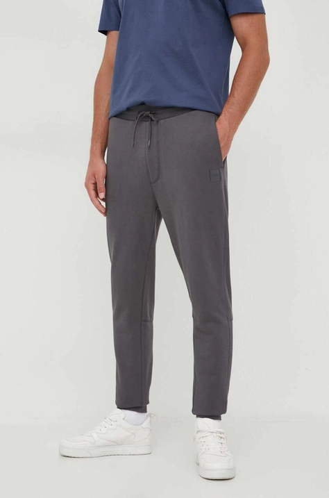 BOSS pantaloni de trening din bumbac CASUAL bărbați, culoarea gri, uni 50468448