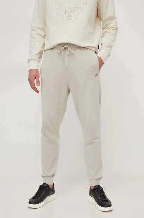 Бавовняні спортивні штани BOSS BOSS CASUAL колір бежевий однотонні