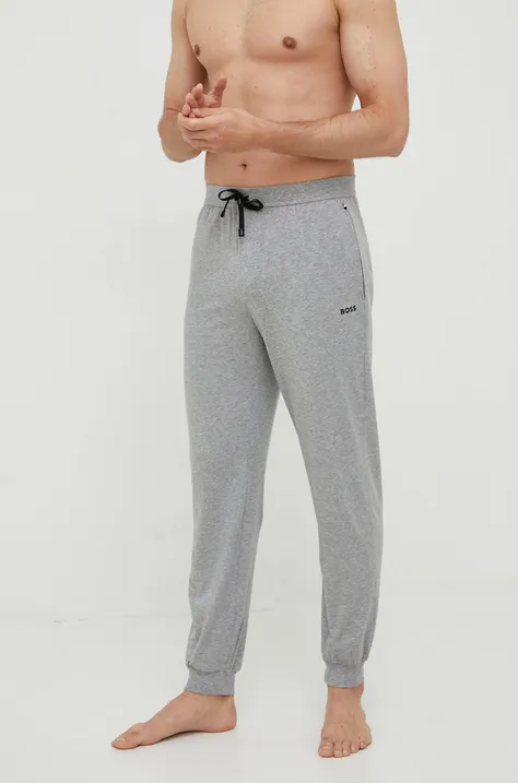 Dugi doljnji dio pidžame BOSS za muškarce, boja: siva, s aplikacijom