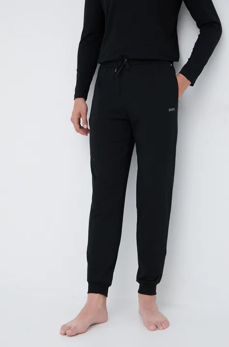 Пижамные брюки BOSS мужские цвет чёрный с аппликацией