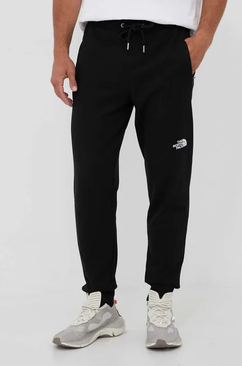 The North Face pantaloni de bumbac barbati, culoarea negru, cu imprimeu