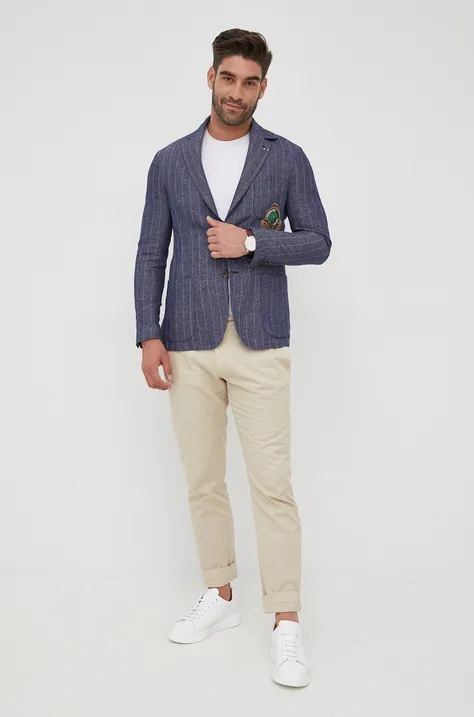 Льняні штани La Martina чоловічі колір бежевий пряме