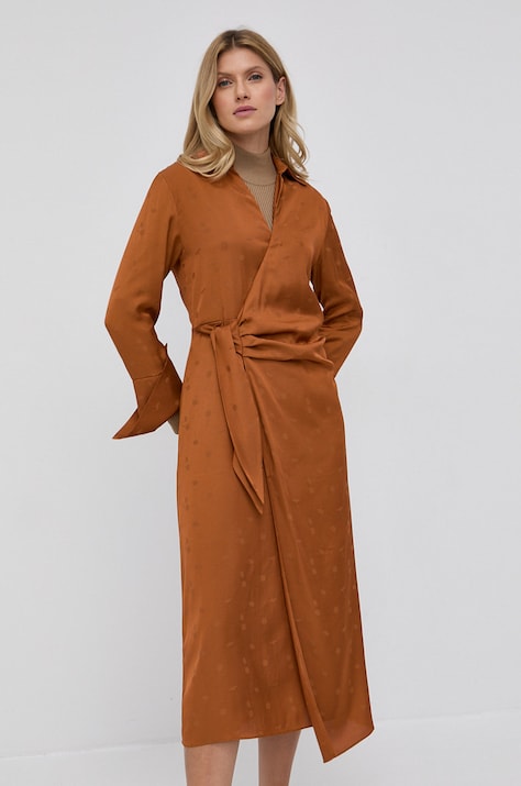 Samsoe Samsoe Rochie culoarea maro, midi, model dreaptă