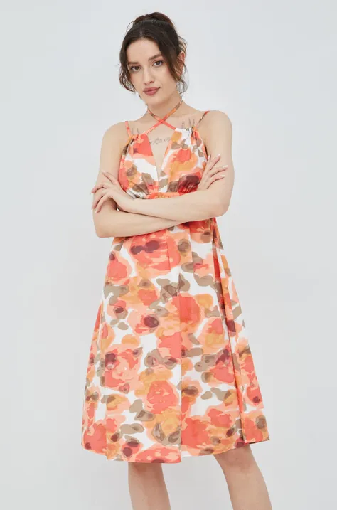 Pamučna haljina Vero Moda boja: narančasta, mini, širi se prema dolje