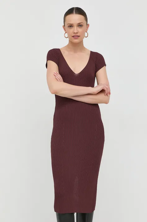 Guess rochie culoarea maro, midi, mulata