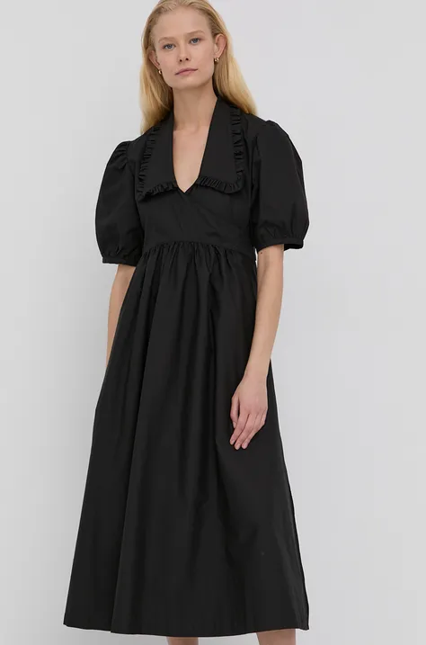 Herskind Sukienka bawełniana Noel kolor czarny midi rozkloszowana