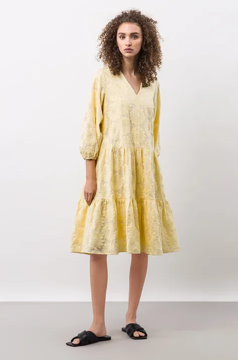 Pamučna haljina Ivy Oak boja: bež, mini, širi se prema dolje