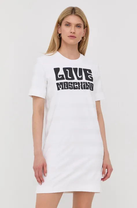 Love Moschino sukienka bawełniana kolor biały mini prosta