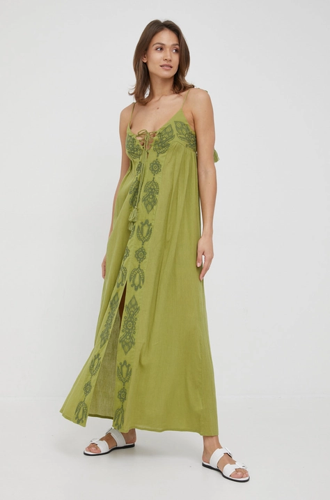 Pepe Jeans rochie din bumbac Lilou culoarea verde, maxi, drept