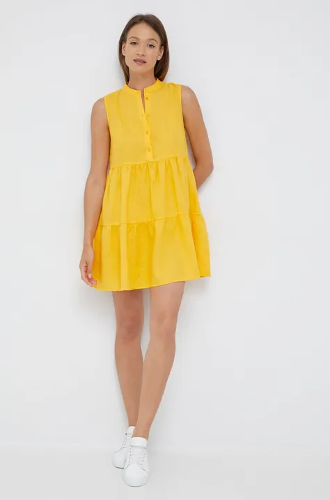 Льняное платье Sisley цвет жёлтый mini расклешённая