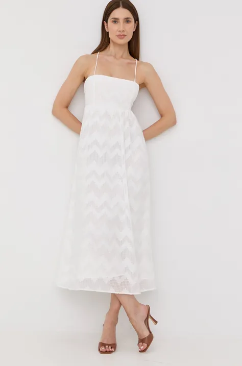 Bardot sukienka kolor biały midi rozkloszowana