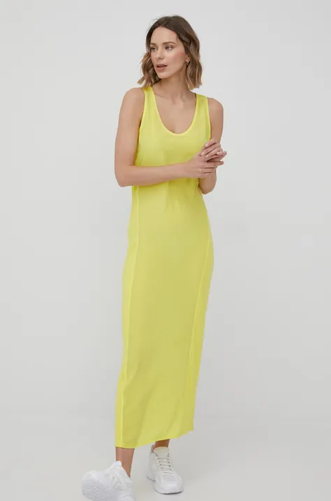 Calvin Klein sukienka jedwabna kolor żółty maxi dopasowana