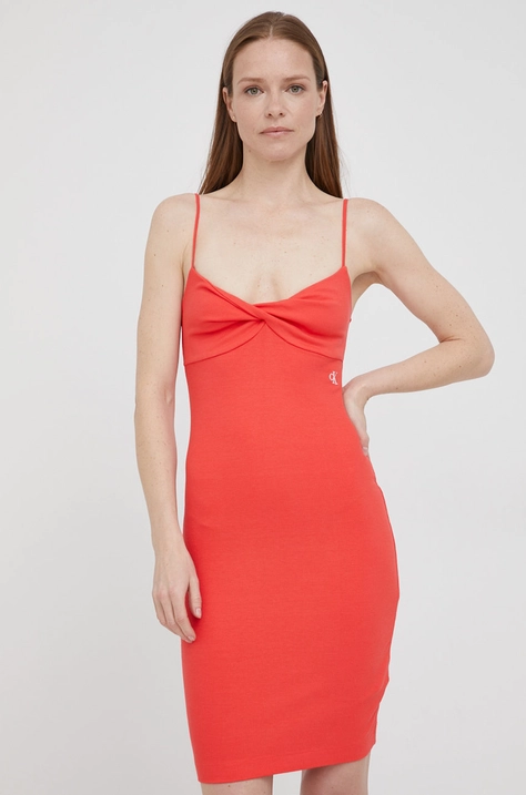 Calvin Klein Jeans rochie culoarea rosu, mini, mulata