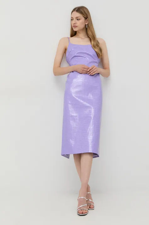 Bardot sukienka kolor fioletowy midi prosta