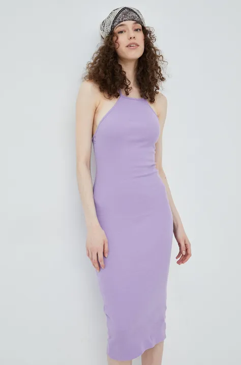 Brave Soul sukienka kolor fioletowy midi dopasowana