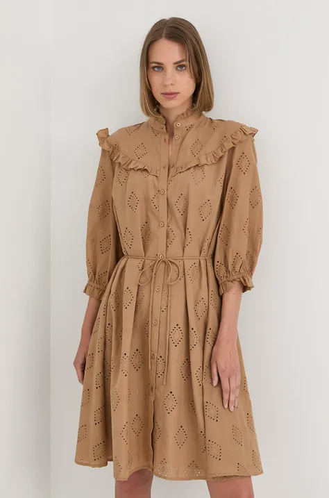 Bruuns Bazaar sukienka bawełniana kolor brązowy mini oversize