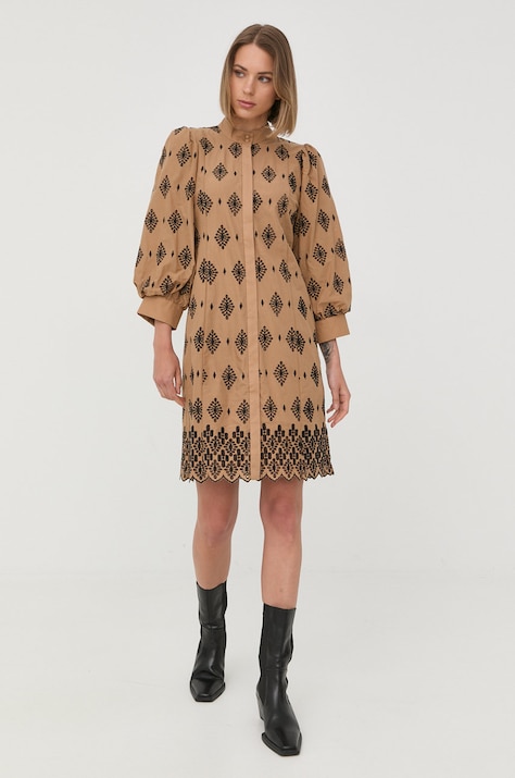 Bruuns Bazaar rochie din bumbac culoarea bej, mini, dreaptă