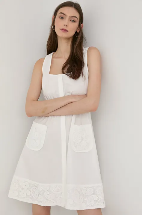 The Kooples sukienka bawełniana kolor biały mini rozkloszowana