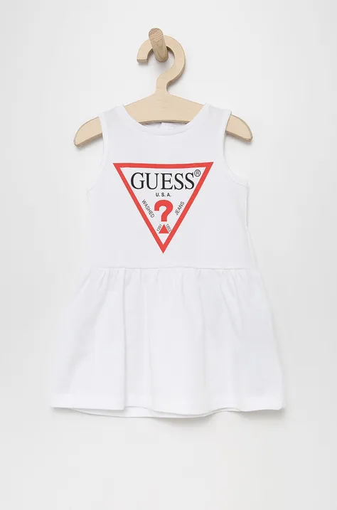 Guess Sukienka bawełniana dziecięca kolor biały mini rozkloszowana