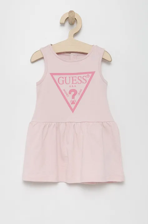 Dječja pamučna haljina Guess boja ružičasta,