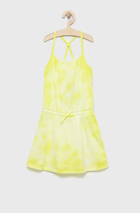 Dječja pamučna haljina United Colors of Benetton boja: žuta, midi, ravna