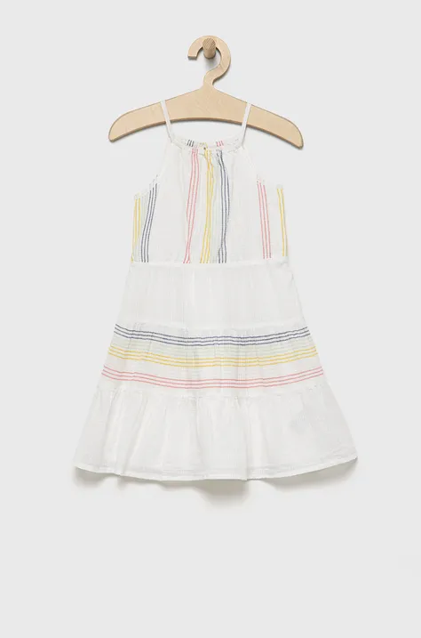 Dječja pamučna haljina GAP boja: bijela, midi, širi se prema dolje