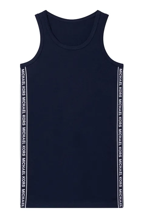 Dječja pamučna haljina Michael Kors boja: tamno plava, mini, ravna