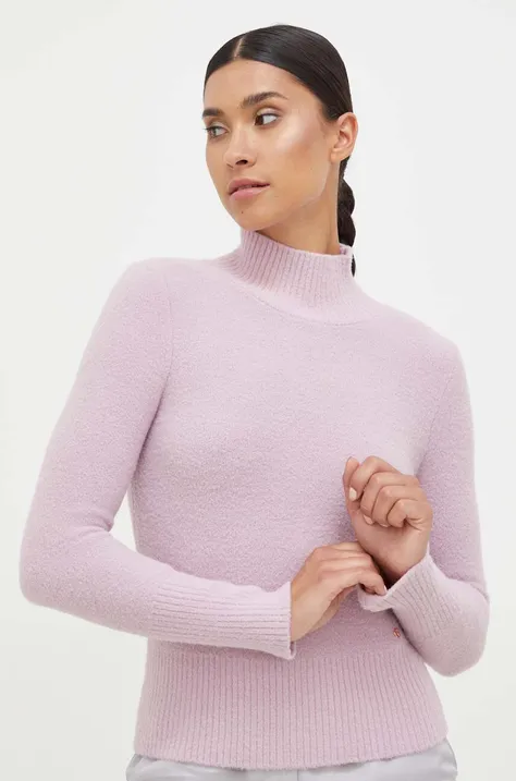 Guess sweter damski kolor różowy z półgolfem