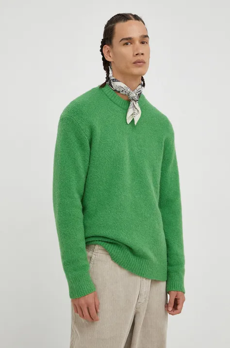 Samsoe Samsoe sweter wełniany męski kolor zielony ciepły