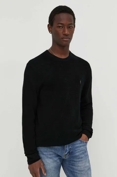 Vlnený sveter AllSaints pánsky, čierna farba, ľahký