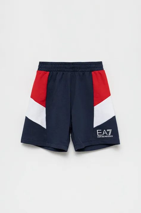 Otroške bombažne kratke hlače EA7 Emporio Armani mornarsko modra barva,