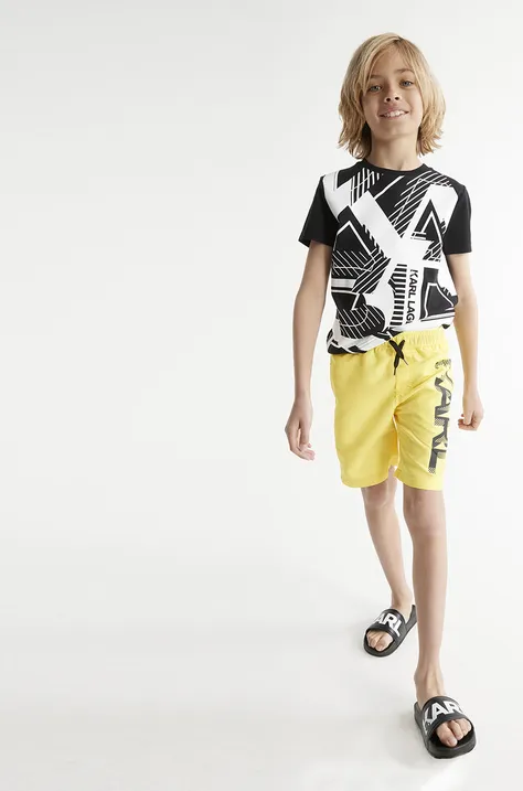 Detské plavkové šortky Karl Lagerfeld žltá farba, s potlačou