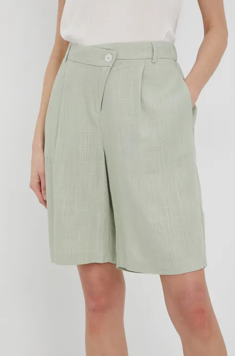 Къс панталон с лен Vero Moda в зелено с изчистен дизайн с висока талия