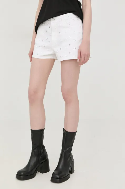 Kratke hlače Guess za žene, boja: bijela, glatki materijal, visoki struk