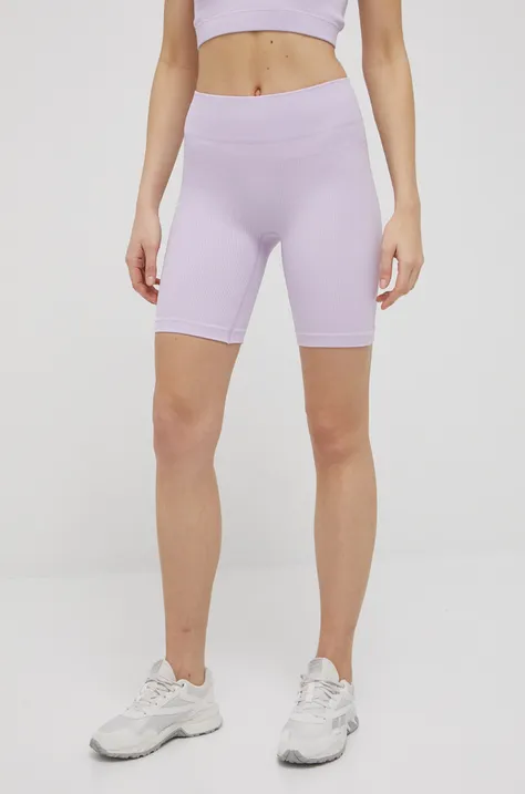 Къси панталони Guess дамско в лилаво с изчистен дизайн със стандартна талия