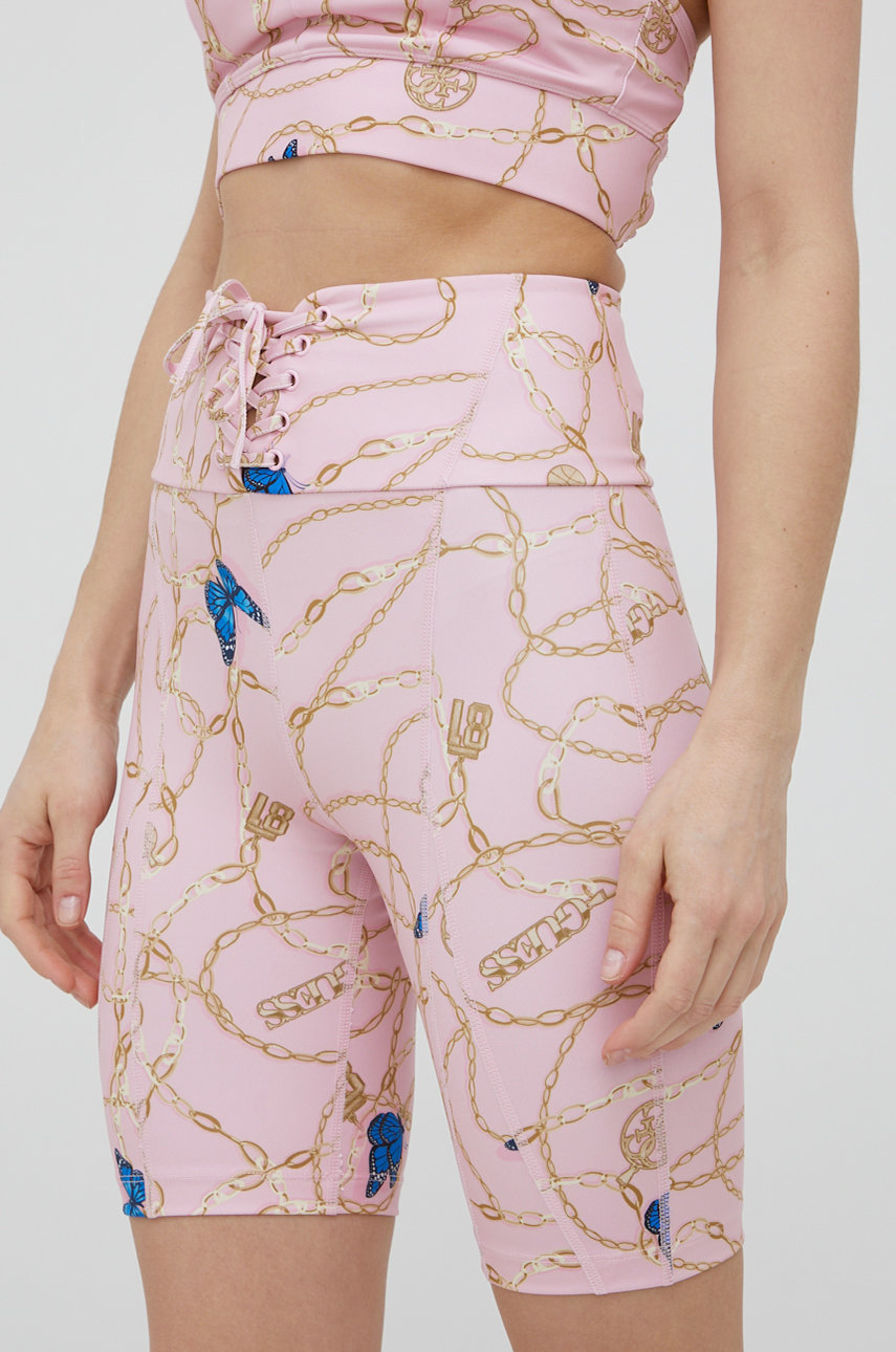 Guess szorty damskie kolor różowy wzorzyste high waist