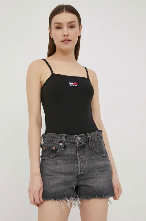 Levi's szorty jeansowe damskie kolor szary gładkie high waist 56327.0240-Blacks