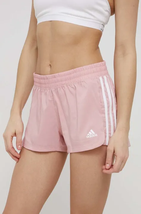 adidas Performance szorty treningowe Pacer 3S HD9585 damskie kolor różowy z aplikacją medium waist