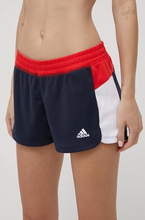 Kraťasy adidas Performance HE6061 dámské, tmavomodrá barva, vzorované, medium waist