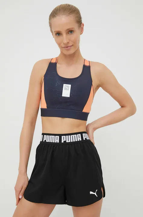 Puma szorty treningowe 521806 damskie kolor czarny gładkie high waist